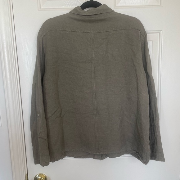 Vintage CHICOS DESIGN olive green linen peal button down shirt size 3 | XL - Picture 7 of 11